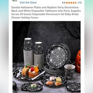 Spiderweb Tableware Set 50 Guest Party Supplies PLUS 3 Black & Red Tableclothes